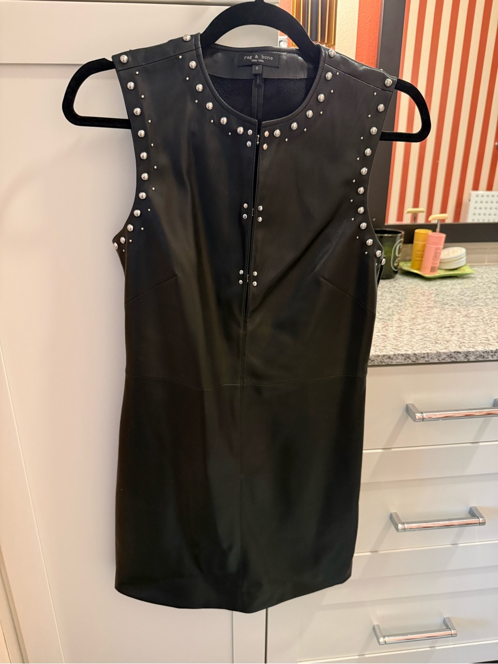 Rag & Bone Sleeveless Black Faux Leather Studded Dress Size 0 - Picture 2 of 4